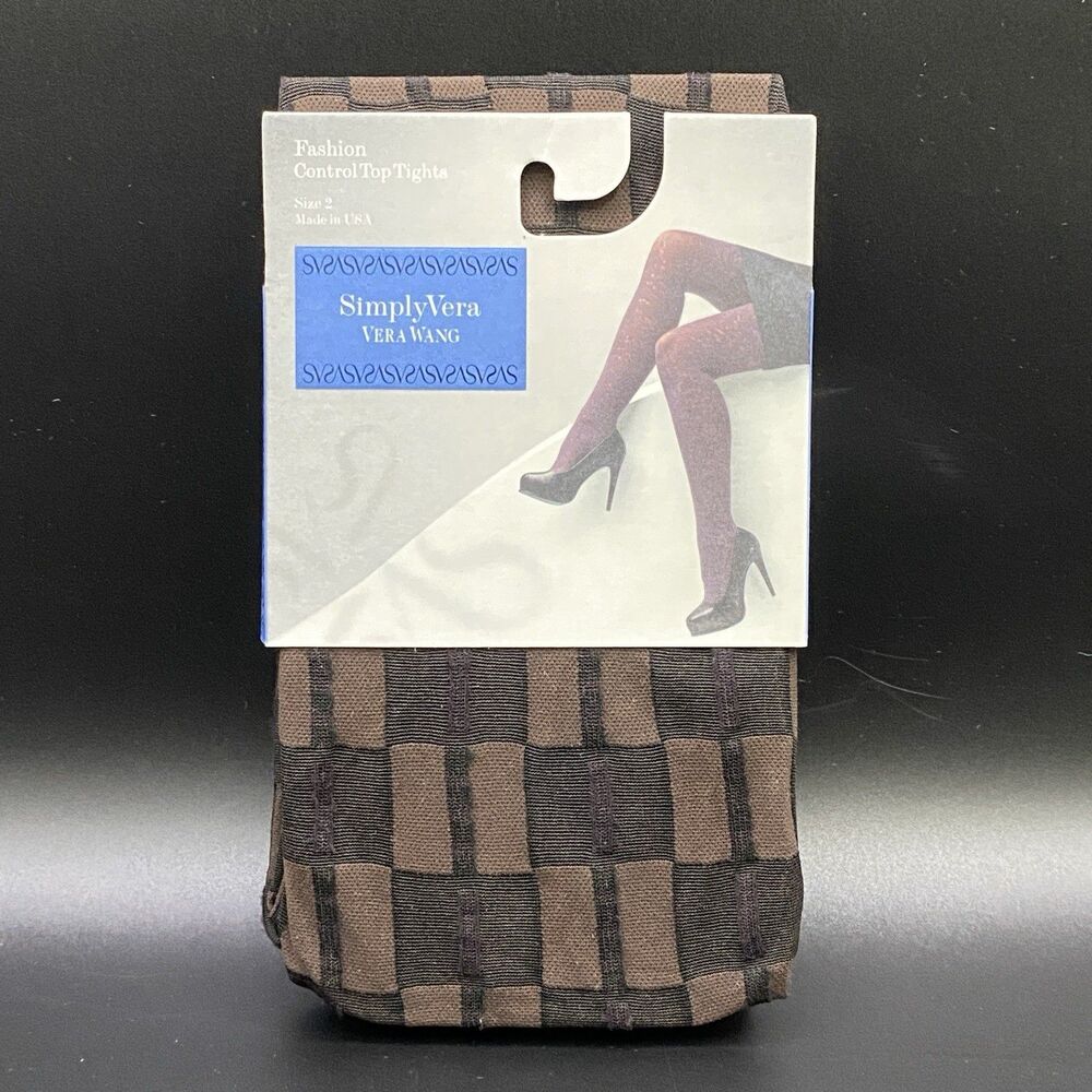 Simply Vera Vera Wang Brown Checkerboard Fashion Control Top Tights Size 2